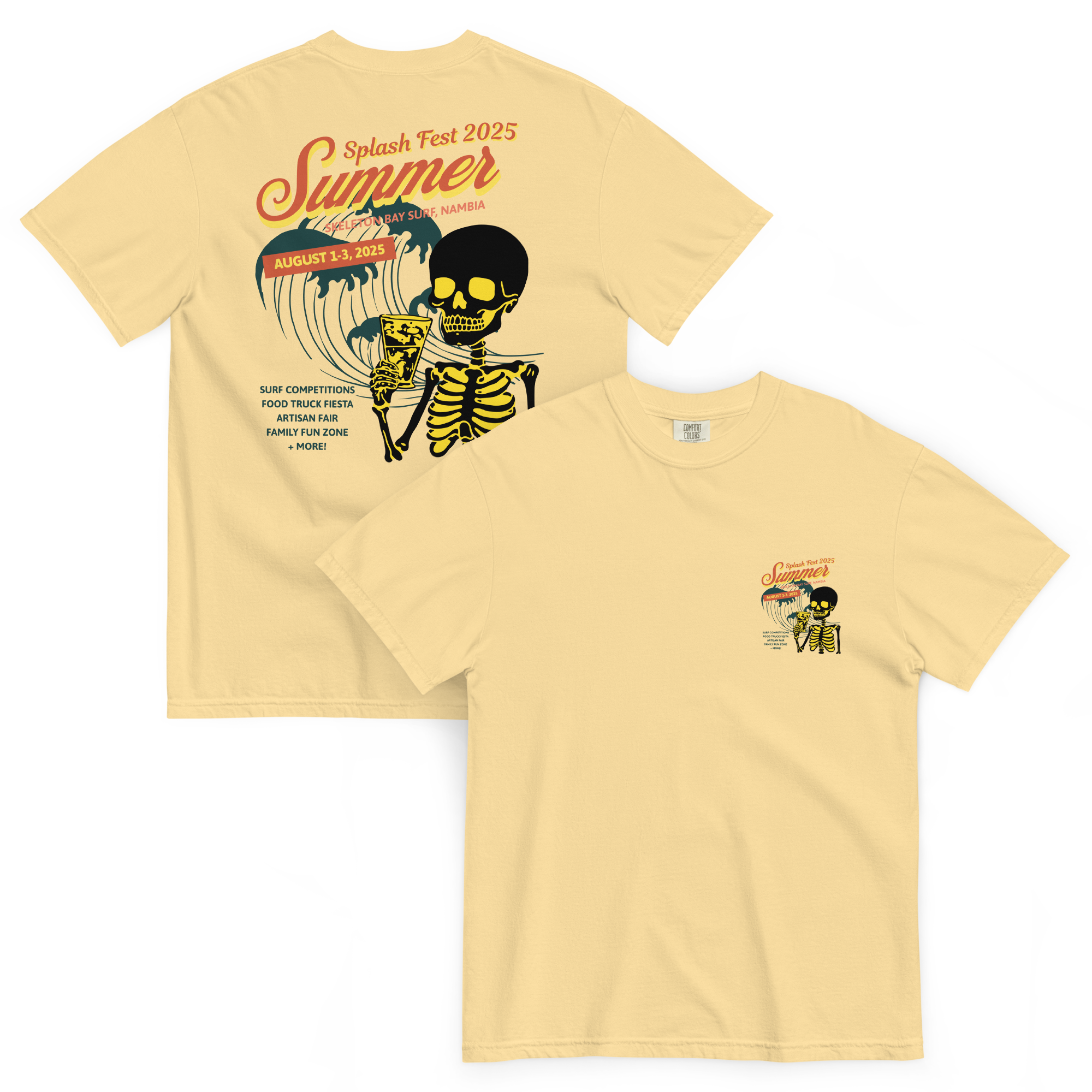 yellow t-shirt with summer fest graphic design on the front