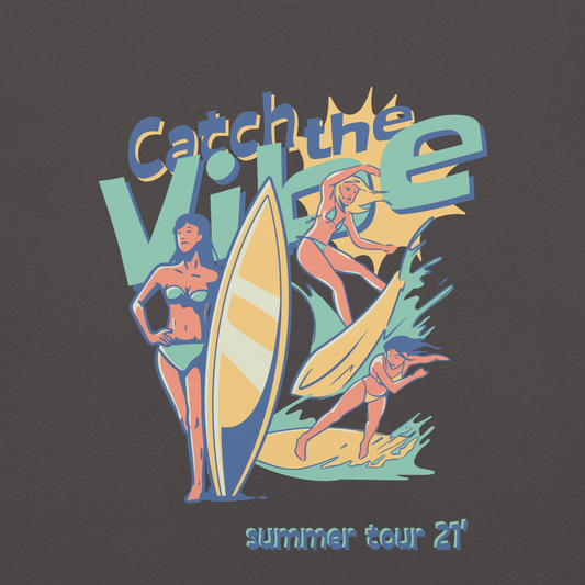 Black t-shirt with a catch the vibe graphic on the front
