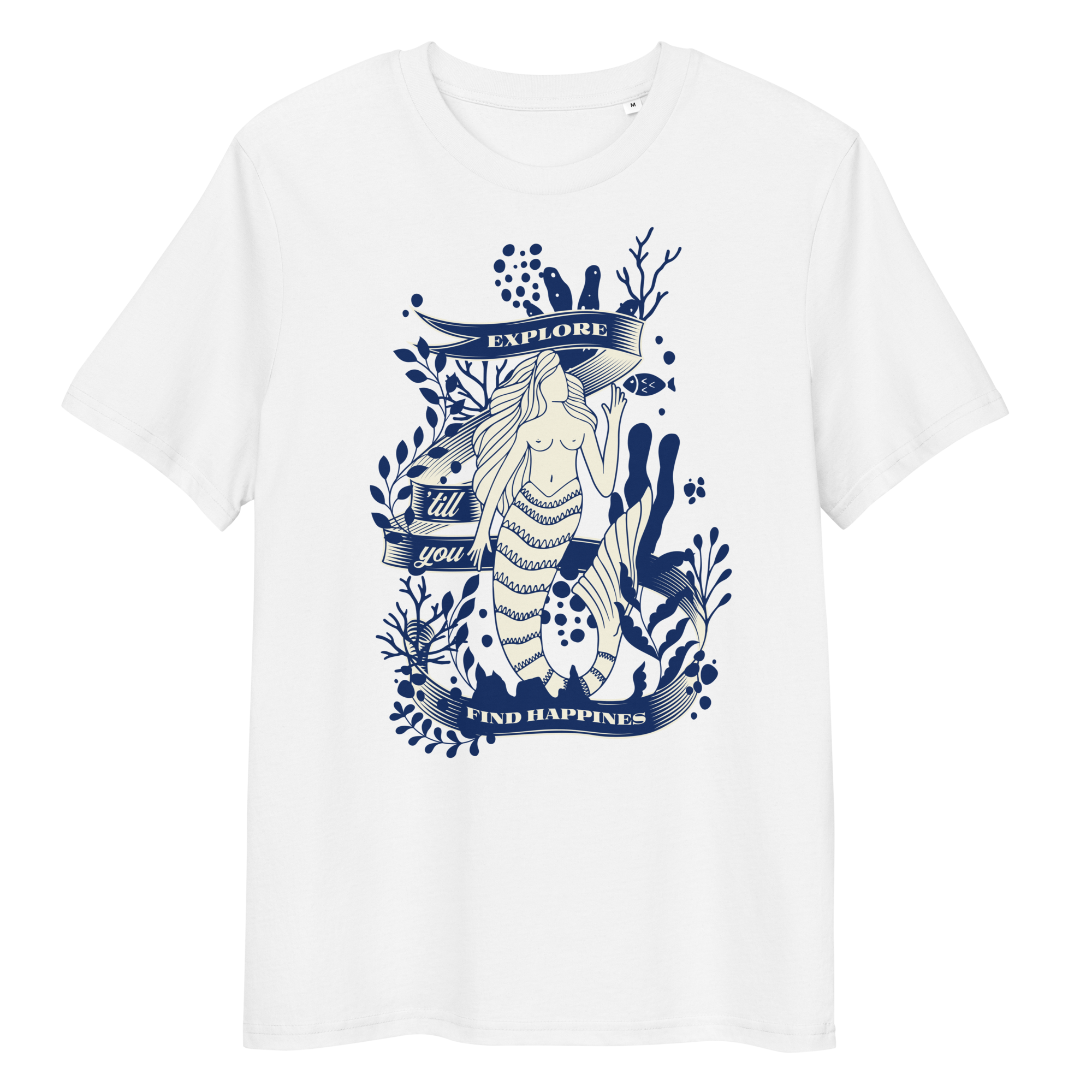 white _-Shirt with naked mermaid graphic on the front 