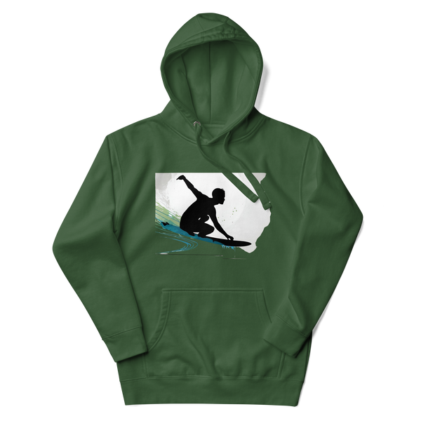 Green premium material made hoodie with a surfer graphic on the front.