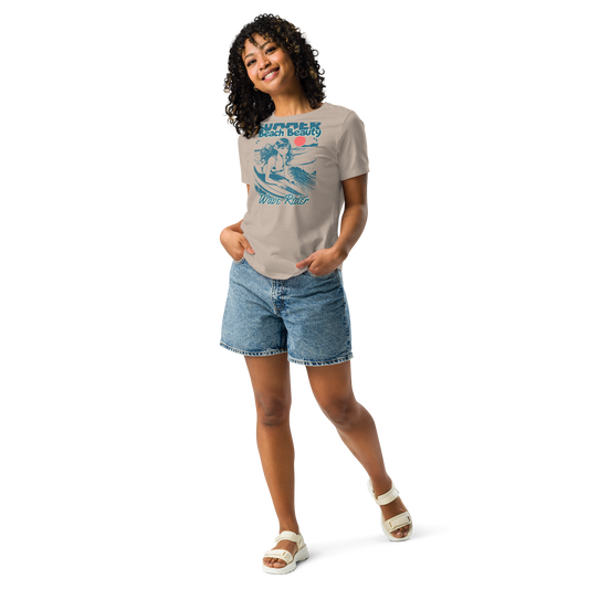 Womens gray t-shirt with a surfer chic on the front