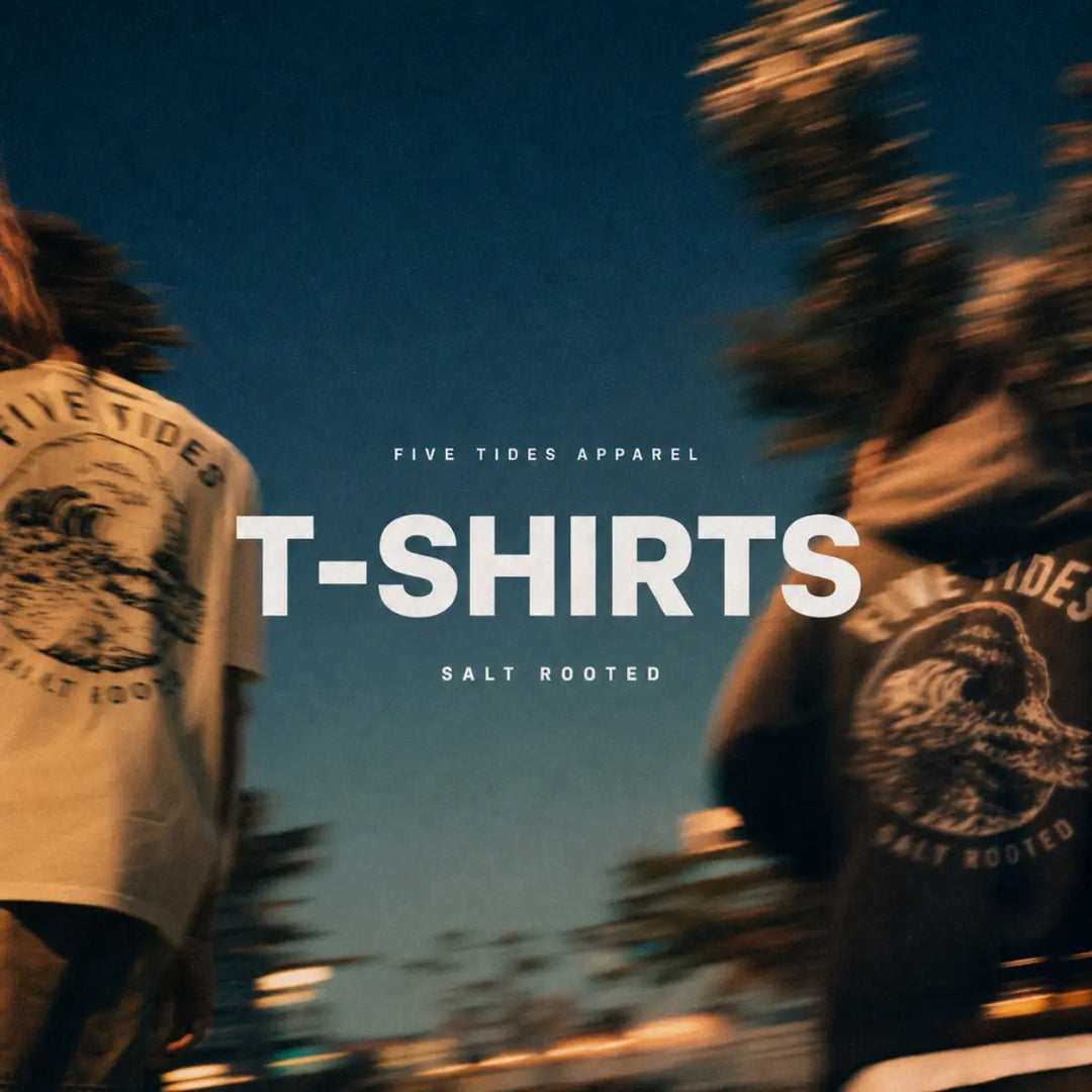 white t-shirts with a sunset surf van on the front