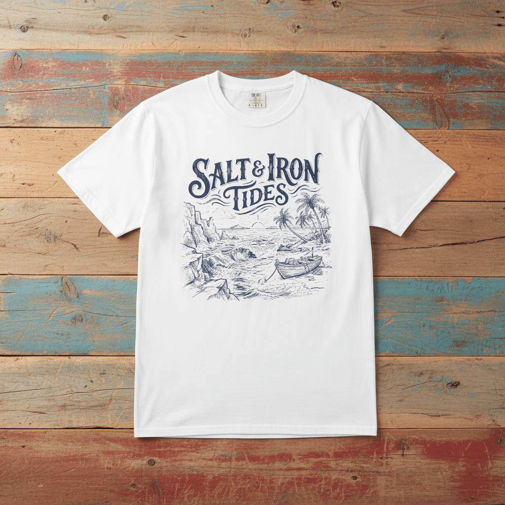 Sat and iron tides graphic white heavy weight t-shirt