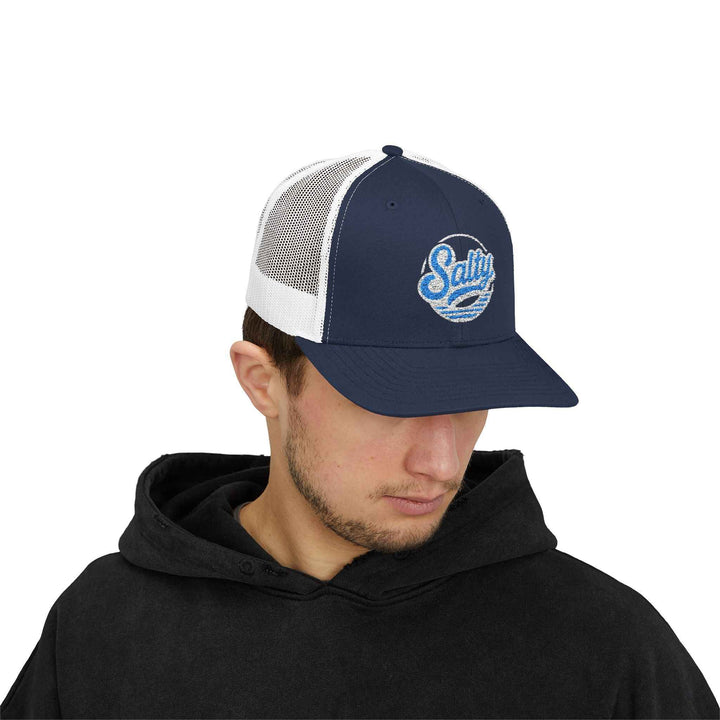 Salty Wave Snapback Trucker Cap — Beachy Retro Embroidered Beach Hat