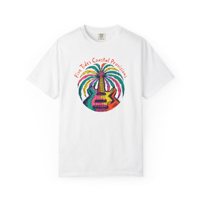 Guitar Palm Tree Graphic Art T‑Shirt - Five Tides Coastal Provisions Beach Vibe Cotton Tee