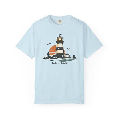 Lighthouse Sunset Coastal Bay T-Shirt - Tide + Time Summer Beach Graphic Tee