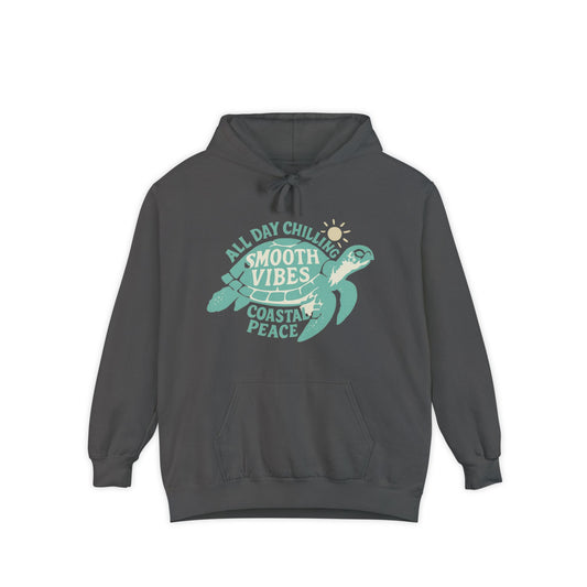 Good Vibes Hoodie, Unisex Garment-Dyed Sweatshirt, Relaxation Apparel, Perfect for Gifts, Coastal Living, Summer Chill