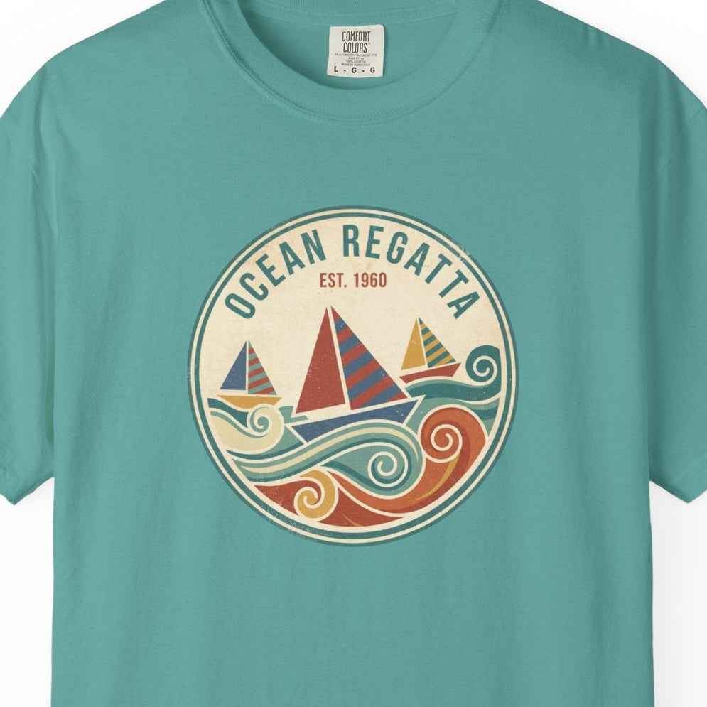 Ocean Regatta Summer T-Shirt - Vintage Sailboat Beach Graphic Tee