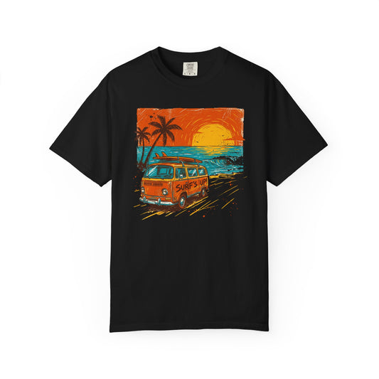 Casual Vintage Beach Van Graphic Tee - Relaxed Fit, 100% Cotton | Perfect for Summer Adventures!