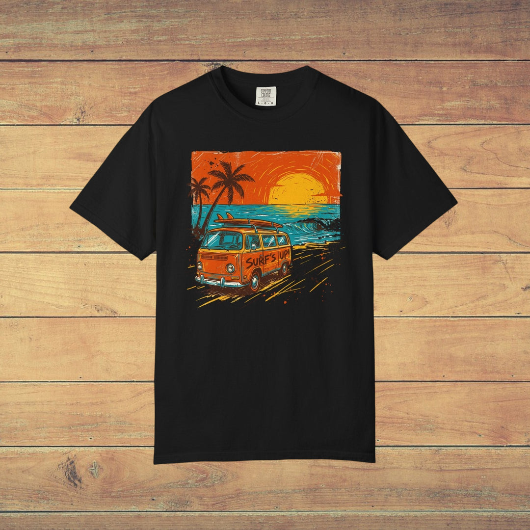 Casual Vintage Beach Van Tee | Garment-Dyed Retro Surf Graphic