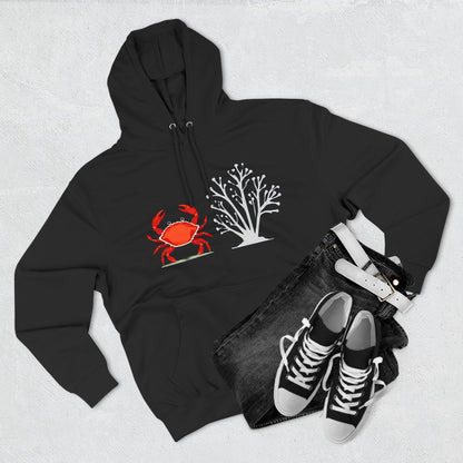 Crab & Coral Design Fleece Hoodie, Cozy Outdoor Apparel, Perfect Gift for Nature Lovers, Fall/Winter Wardrobe Essential, Unisex Casual Wear
