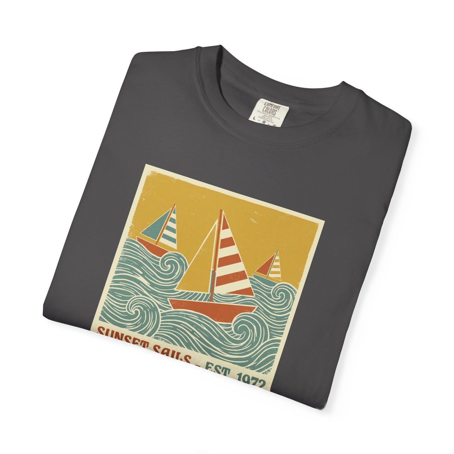 Sunset Sails Graphic Tee - Vintage Sailboat Travel Beach T-Shirt