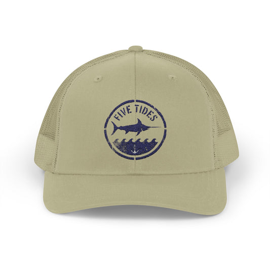 Five Tides Custom Embroidered Trucker Cap - Vintage Swordfish Logo Mesh Snapback Hat