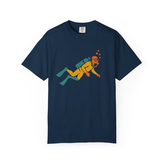 Diver Garment-Dyed T-Shirt | Vintage Ocean Vibes, Cool Gift for Scuba Lovers, Casual Beachwear, Adventure Apparel, Unique Graphic Tee