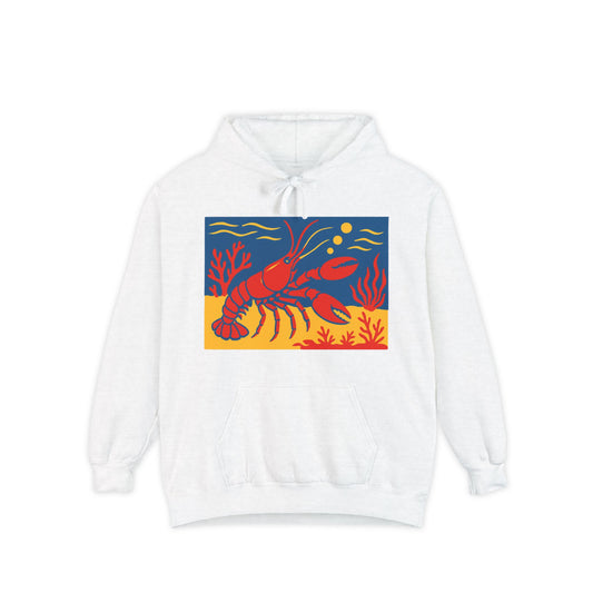 Lobster Art Garment-Dyed Hoodie - Colorful Beachwear, Summer Gift, Seafood Lover Apparel, Casual Streetwear, Unique Graphic Sweatshirt