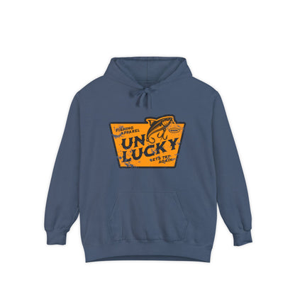 Unlucky Fishing Unisex Garment-Dyed Hoodie - Lucky Charm Design, Cozy Casualwear, Gift for Friends, Seasonal Fashion, Unique Streetwear