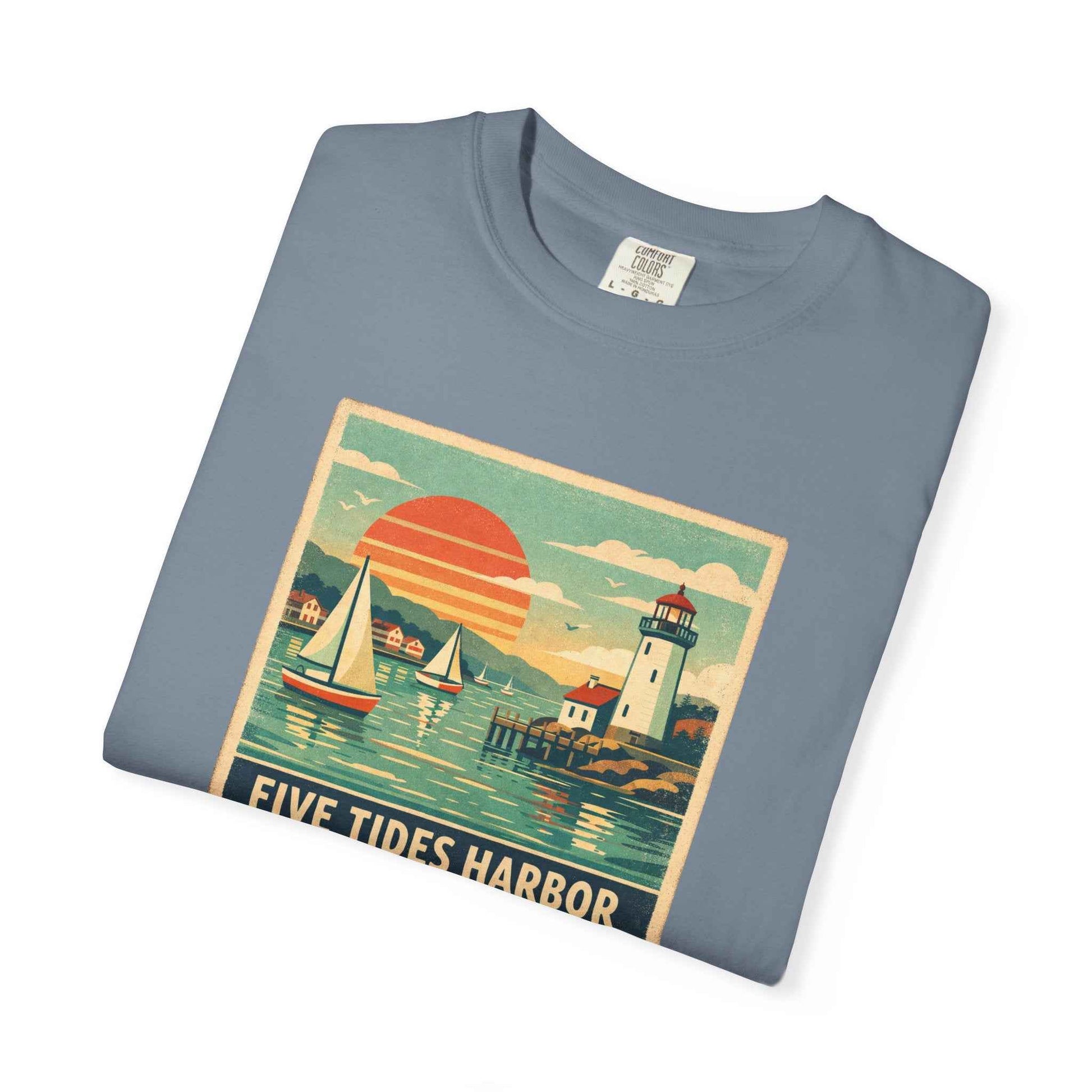Five Tides Harbor Vintage Sailboat Graphic T-Shirt, Summer Fashion Travel Unisex Tee