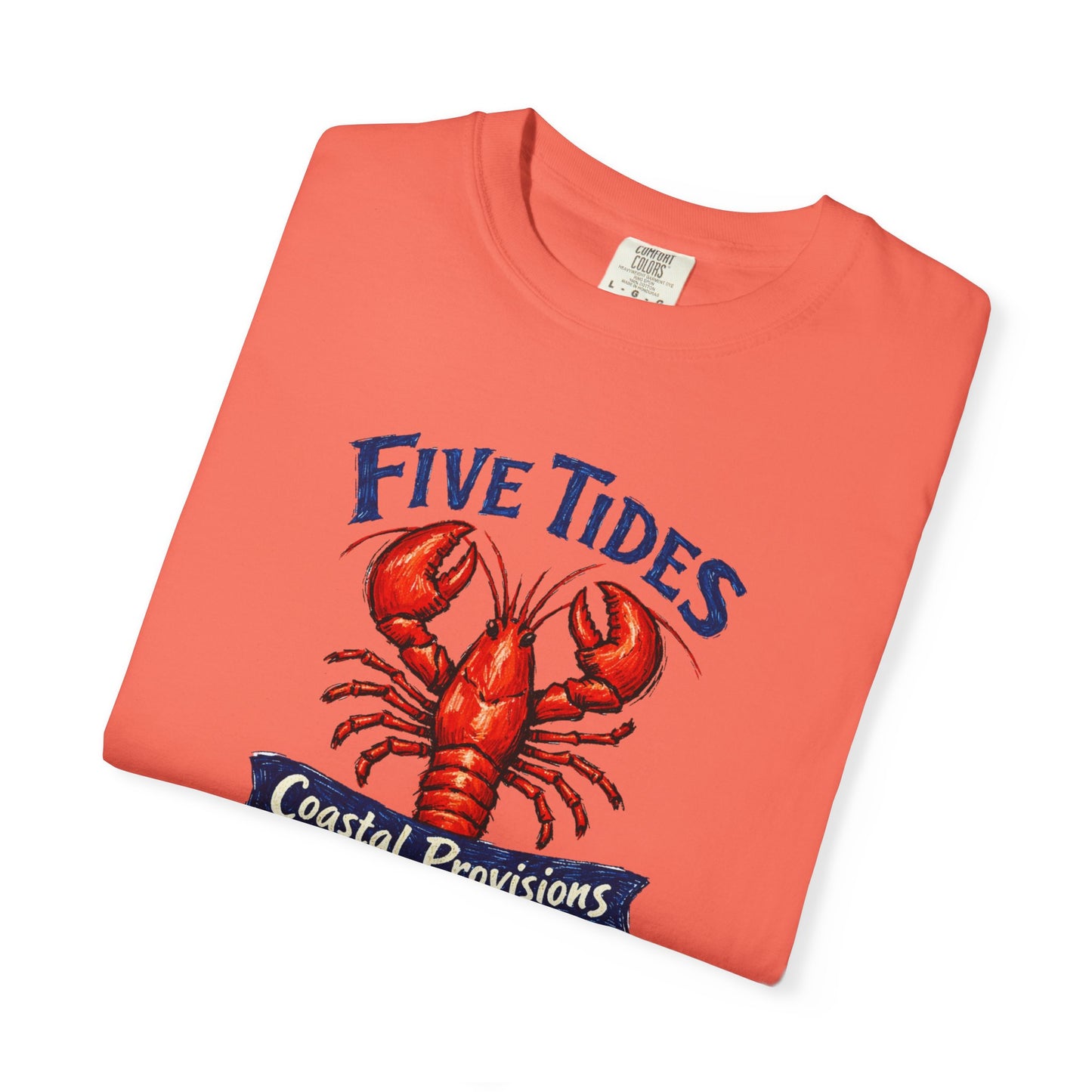 Lobster Coastal Provisions T-Shirt - Five Tides Seafood Graphic Cotton Tee
