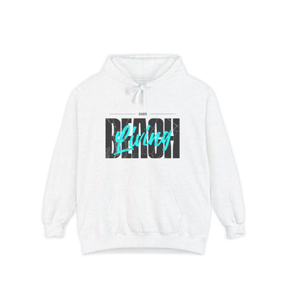 Beach Living Retro Vibes Unisex Garment-Dyed Hoodie, Casual Outdoor Wear, Summer Clothing, Beach Day Essentials, Perfect for Relaxation