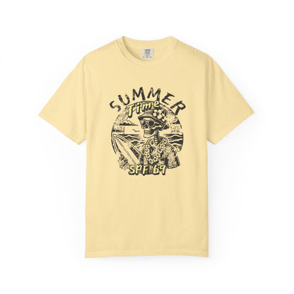 Summer Time SPF 69 Vibe T-shirt with Skeleton Graphic, Casual Tee, Beach Wear, Summer Clothes, Gift for Friends, Cool Shirt