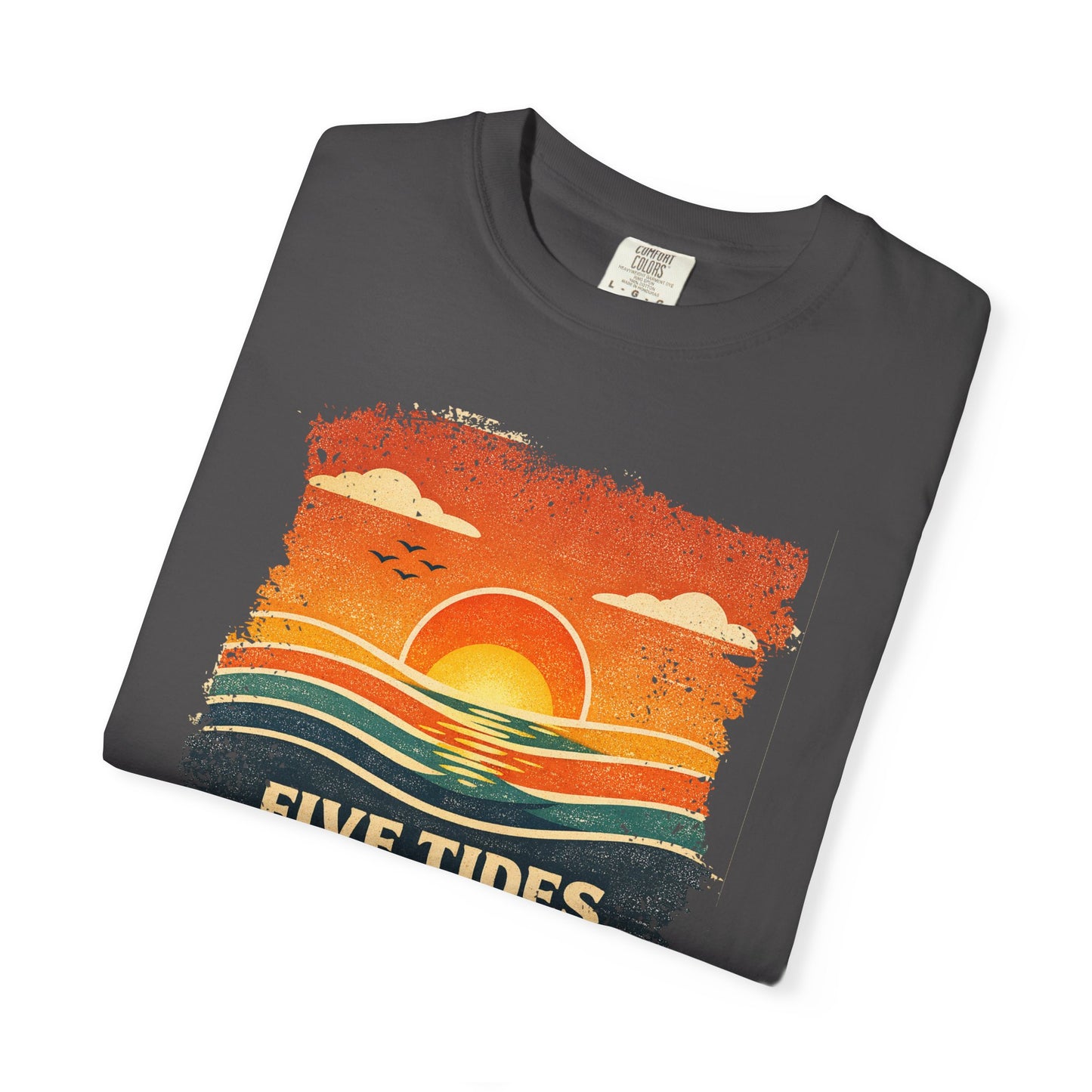 Five Tides Sunset Tee - Vintage Ocean Summer Graphic T-Shirt