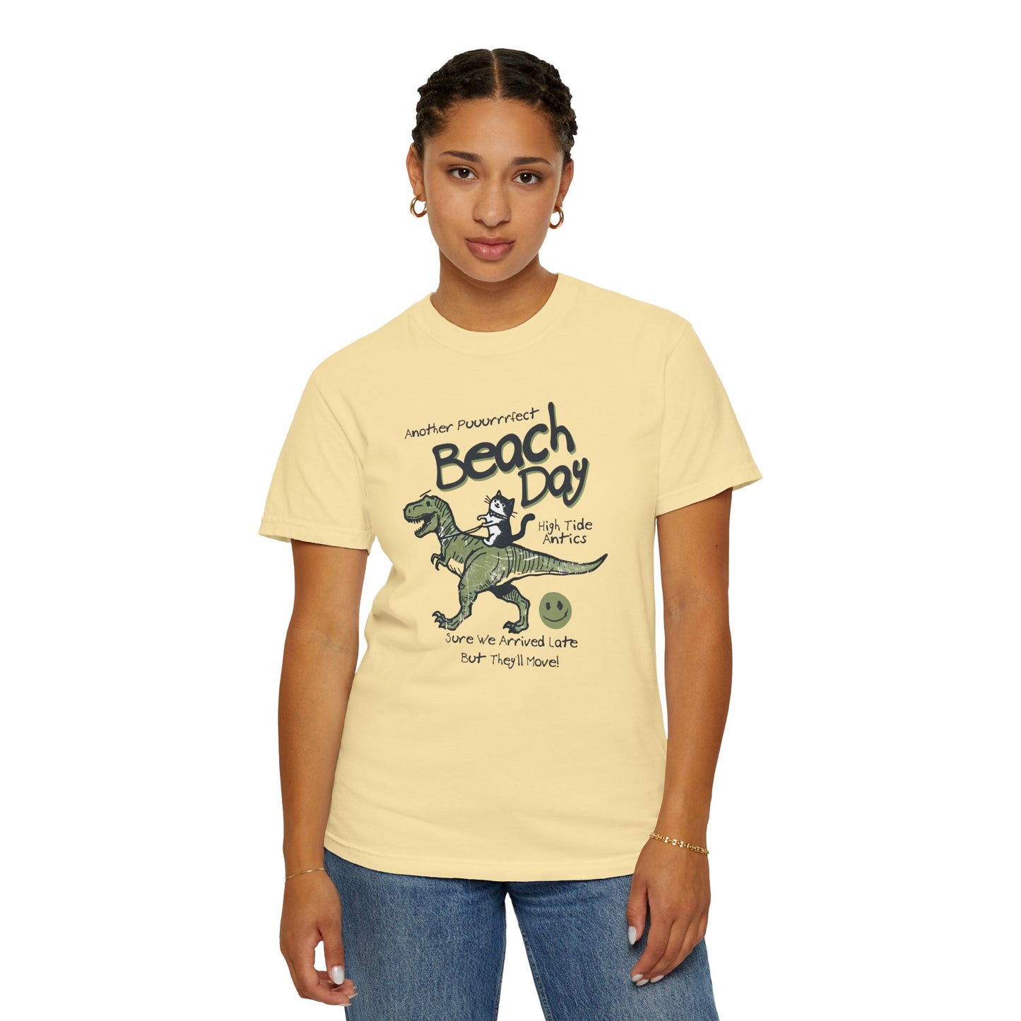Beach Day Dino T-Shirt | Fun Unisex Tee for Summer, Gift for Kids & Adults, Beach Lovers, Vacation Style, Cute Animal Print