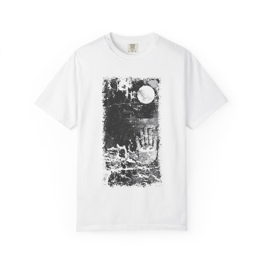 Moonlit dreary Beach  Handprint Unisex T-Shirt | Soft Cotton Tee, Vintage Style, Casual Wear, Gift for Him/Her, Unique Fashion Statement
