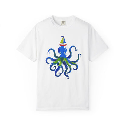 Octopus Emerges From The Ocean T-shirt, 100% Ring-Spun Garment-Dyed Cotton