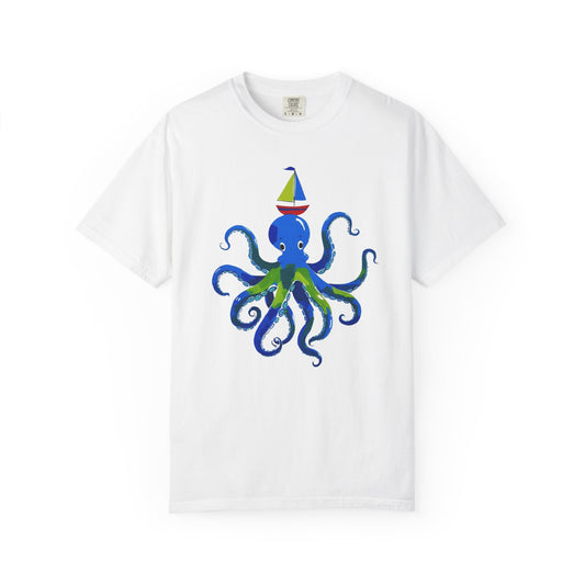 Octopus Emerges From The Ocean T-shirt, 100% Ring-Spun Garment-Dyed Cotton