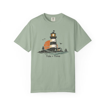 Lighthouse Sunset Coastal Bay T-Shirt - Tide + Time Summer Beach Graphic Tee
