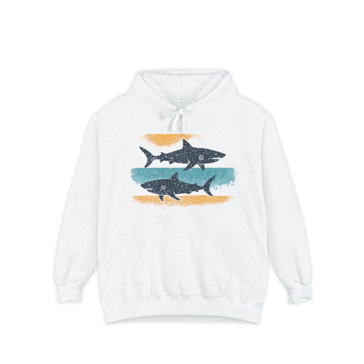 Shark Graphic Hoodie | Beach Vibe Pullover | Unisex Garment-Dyed Sweatshirt | Casual Beachwear | Perfect Gift for Ocean Lovers, Summer Style