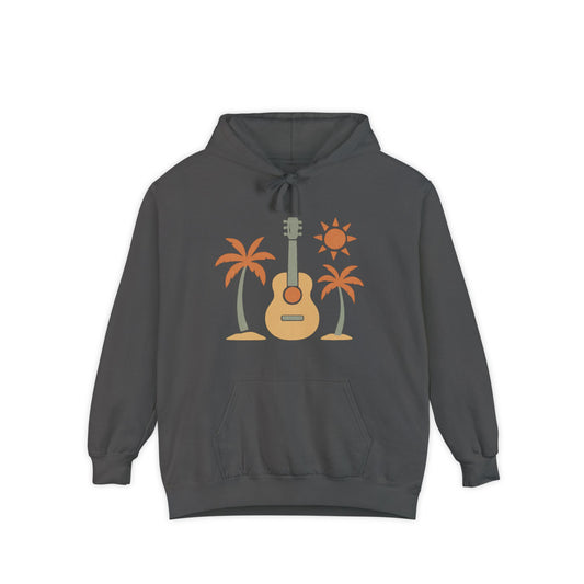 Tropical Guitar Unisex Garment-Dyed Hoodie, Casual Beachwear, Music Lover Gift, Summer Vibes, Travel Essentials, Festival Outfit