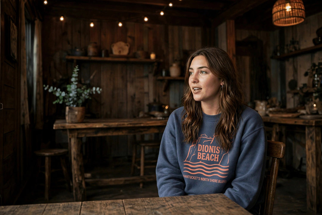Dionis Beach Sweatshirt — in the Five Tides room, female front