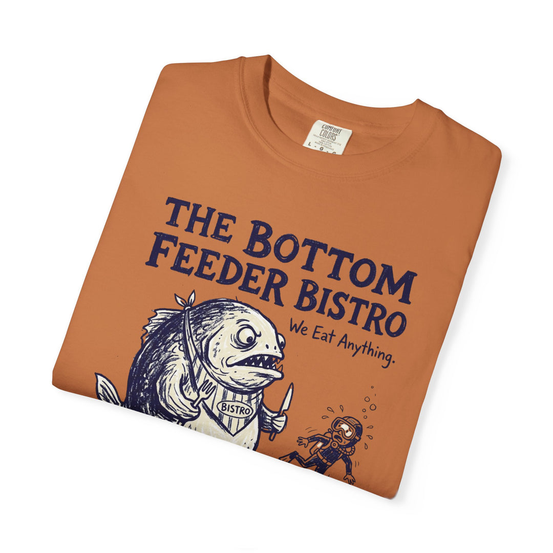 Bottom Feeder Bistro Graphic Tee — Vintage Fish Restaurant Garment-Dyed T-Shirt