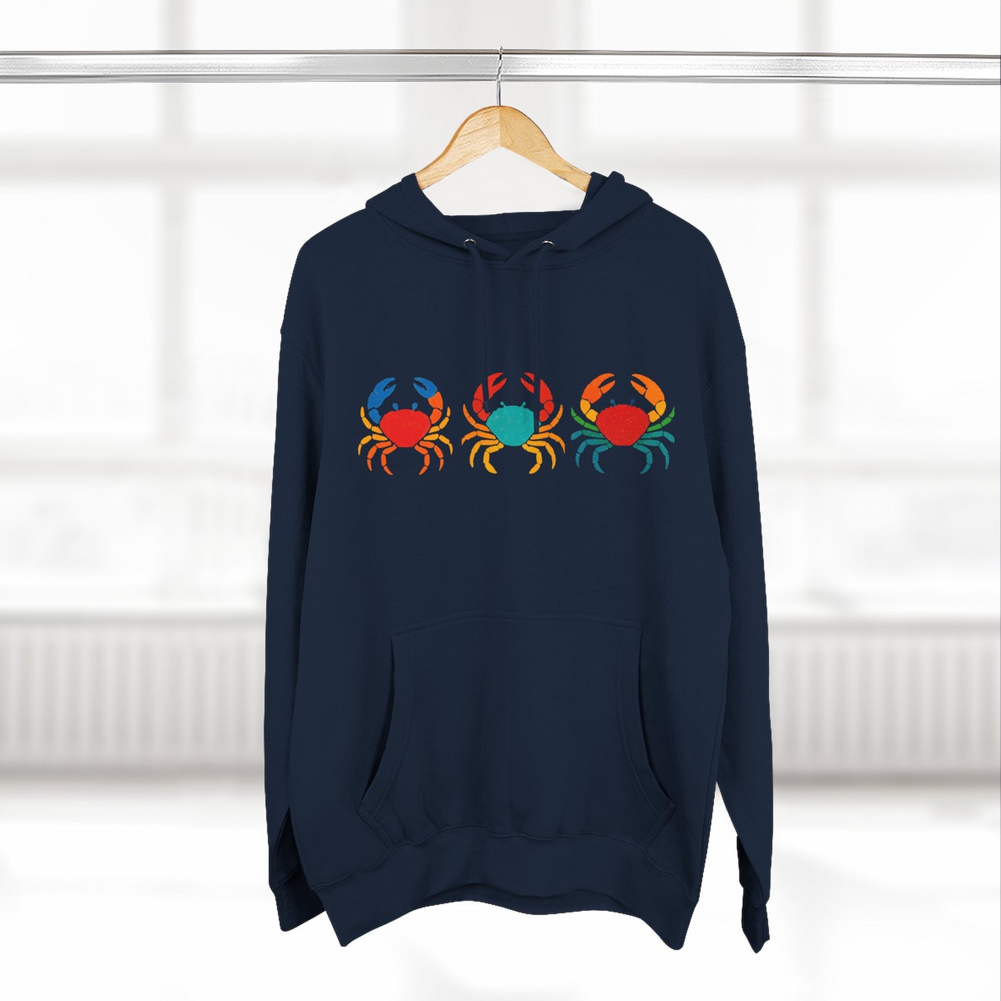 Vacation Crab Trio Pullover Hoodie — Colorful Coastal Graphic Hoodie