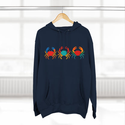 Vacation Crab Trio Pullover Hoodie — Colorful Coastal Graphic Hoodie
