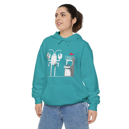 Lobster Arcade Unisex Hoodie, Fun Gift, Casual Wear, Cozy Sweater, Gamer Hoodie, Birthday Present, Seafood Lover Apparel