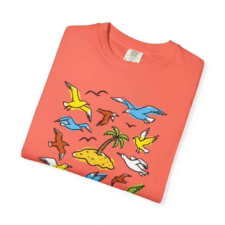 Coastal Calm Unisex Garment-Dyed T-shirt, Sea Birds Take Flight Graphic Summer Tee