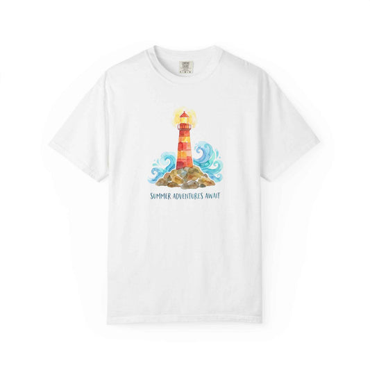Lighthouse Summer Adventure T-Shirt - Summer Adventures Await Coastal Tee