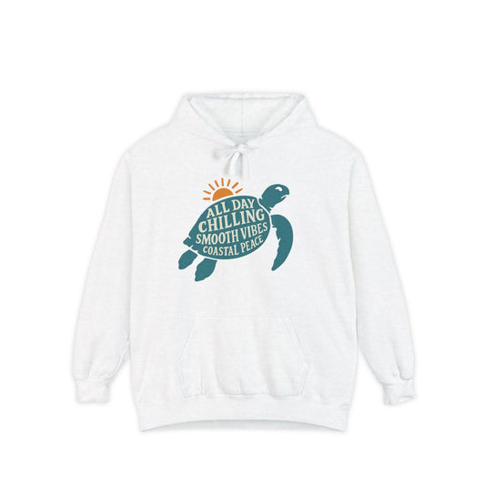 Coastal Vibes Garment-Dyed Hoodie: All Day Chilling Pullover, Beach Day Apparel, Nature Lover Gift, Casual Wear, Relaxing Outfit