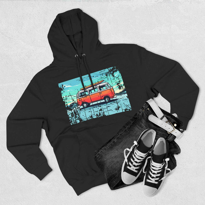 Retro Beach Summer Surf Van, Fleece Lined Hoodie, Unisex Pullover