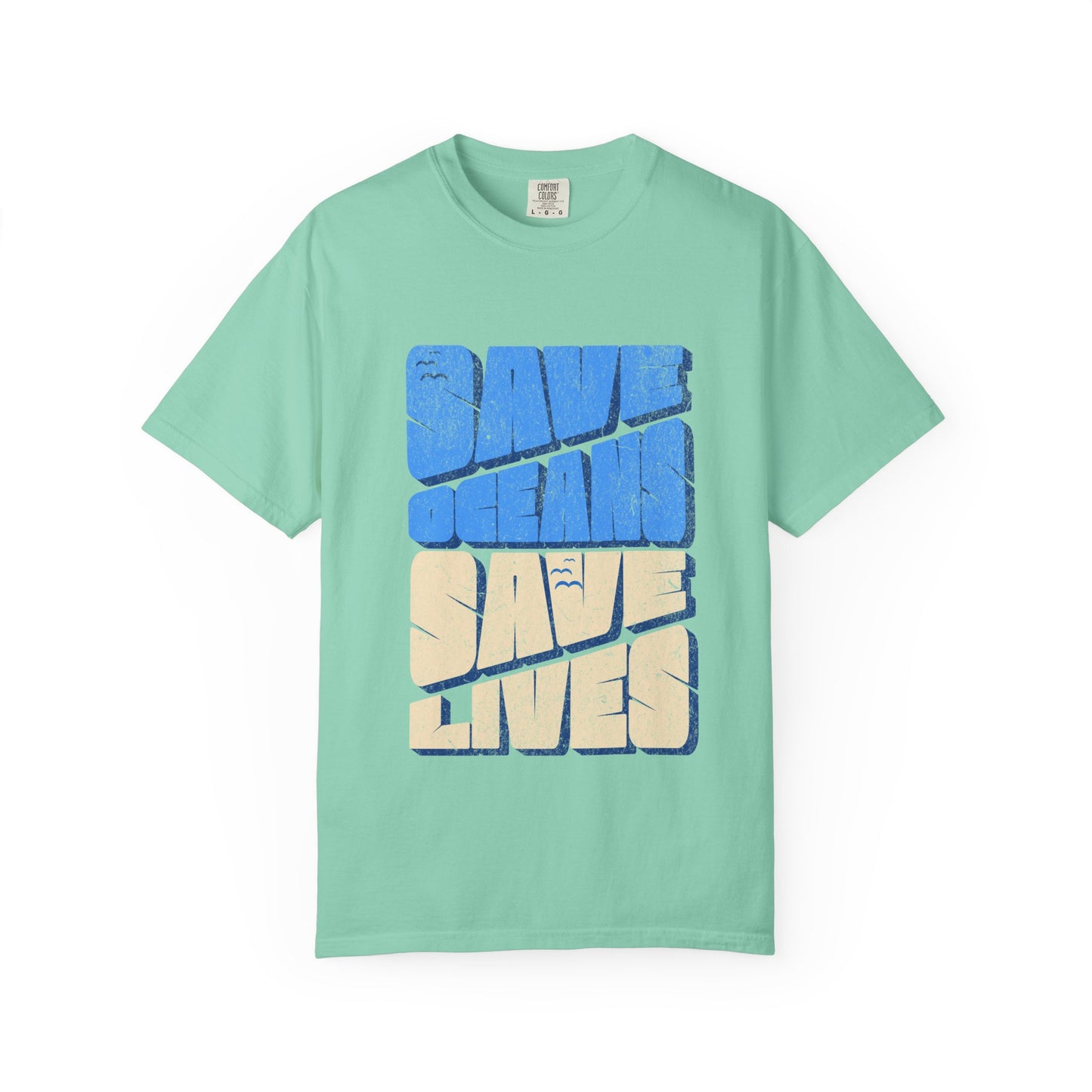 Save Oceans Save Lives T-Shirt, 100% Ring-Spun Garment-Dyed Cotton