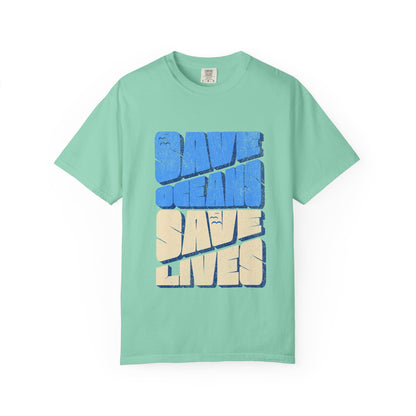 Save Oceans Save Lives T-Shirt, 100% Ring-Spun Garment-Dyed Cotton