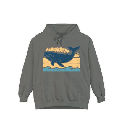 Whale Art Unisex Garment-Dyed Hoodie - Ocean Lover Gift, Beach Hoodie, Nature Apparel, Sustainable Fashion, Whale Illustration Clothing