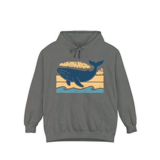 Whale Art Unisex Garment-Dyed Hoodie - Ocean Lover Gift, Beach Hoodie, Nature Apparel, Sustainable Fashion, Whale Illustration Clothing