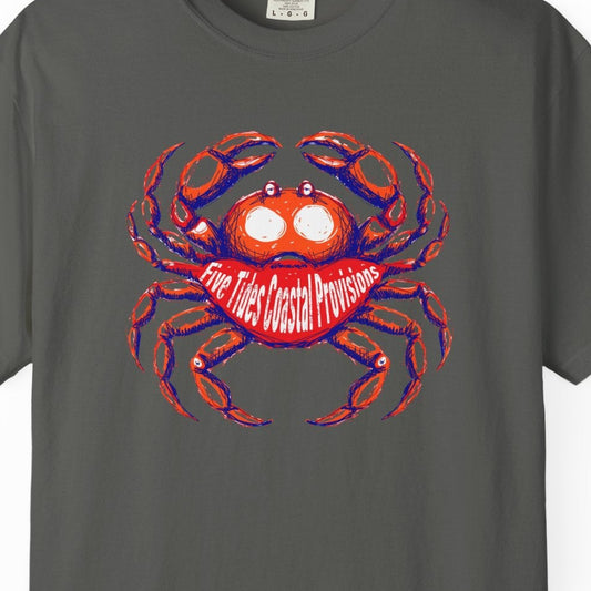 Gray t-shirt with green text on a white background