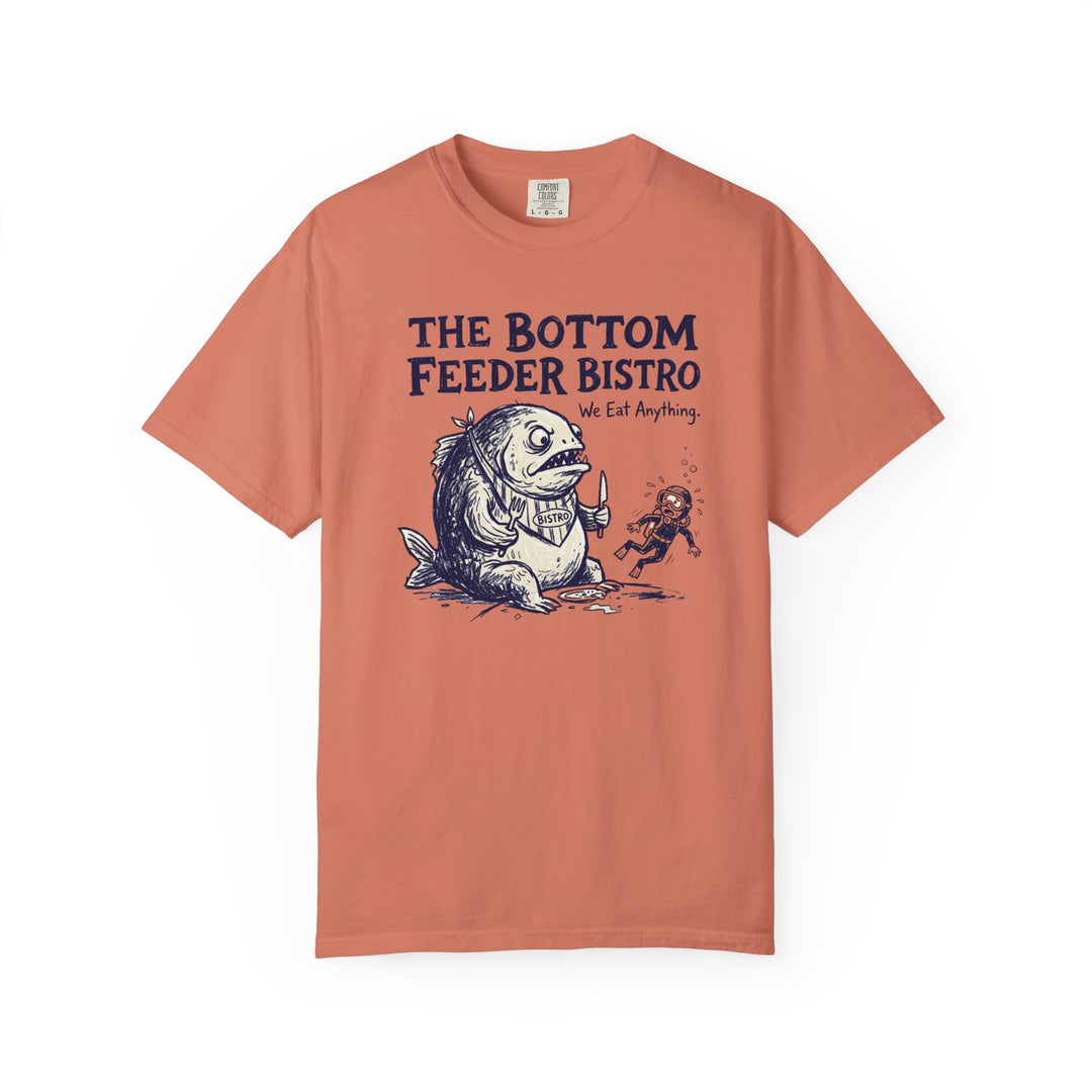 Bottom Feeder Bistro Graphic Tee — Vintage Fish Restaurant Garment-Dyed T-Shirt