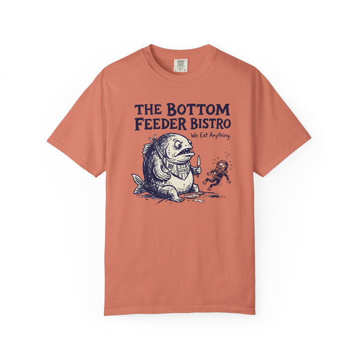 Bottom Feeder Bistro Graphic Tee — Vintage Fish Restaurant Garment-Dyed T-Shirt