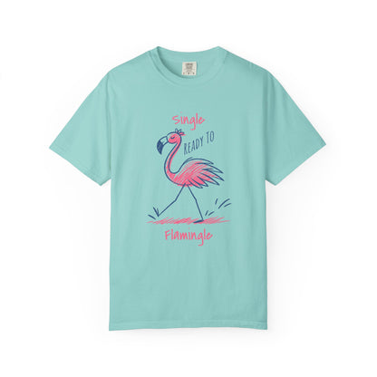 Flamingo 'Single, Ready to Flammingle' Unisex T-Shirt, Cute Summer Tee, Beachwear, Gift for Singles, Fun Party Shirt