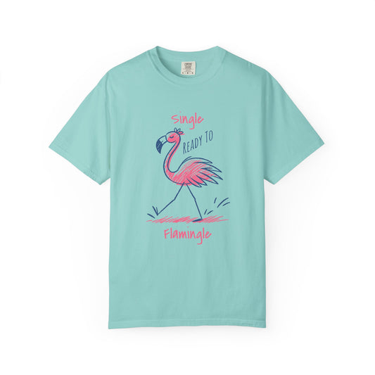 Flamingo 'Single, Ready to Flammingle' Unisex T-Shirt, Cute Summer Tee, Beachwear, Gift for Singles, Fun Party Shirt